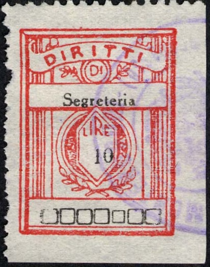 Marca da Bollo del Comune di MONTERODUNI su Carta Bianca di dimensioni 21,5 x 28,5 mm
