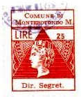 Marca da Bollo del Comune di MONTEROTONDO MARITTIMO su Carta Bianca di dimensioni 21,5 x 27,5 mm