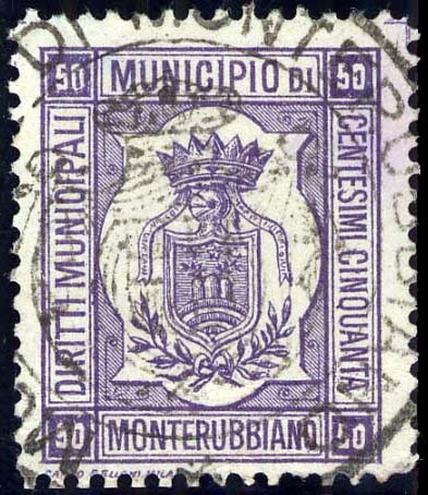 Marca da Bollo del Comune di MONTERUBBIANO su Carta Bianca Sottile di dimensioni 22 x 28 mm