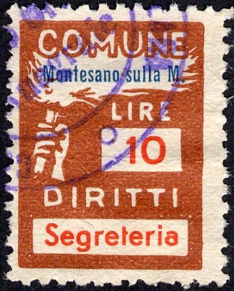 Marca da Bollo del Comune di MONTESANO SULLA MARCELLANA su Carta Bianca di dimensioni 18,5 x 26 mm