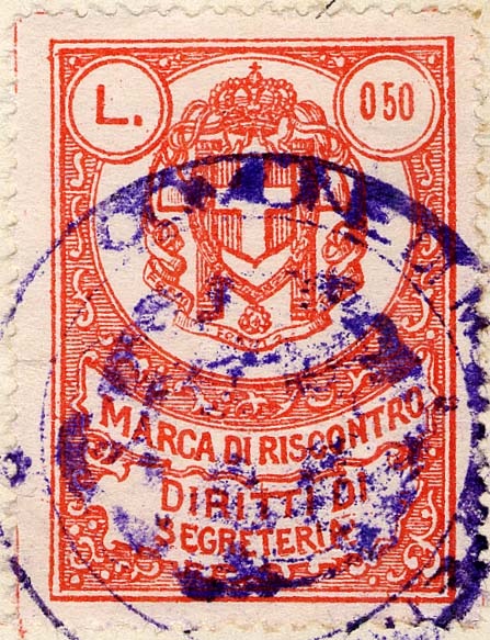 Marca da Bollo del Comune di MONTE SAN PIETRANGELI su Carta Bianca Sottile di dimensioni mm