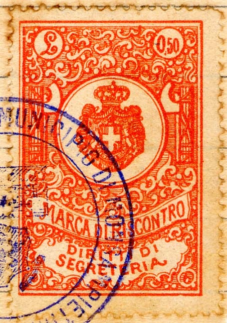 Marca da Bollo del Comune di MONTE SAN PIETRANGELI su Carta Bianca Sottile di dimensioni mm