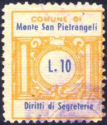 Marca da Bollo del Comune di MONTE SAN PIETRANGELI su Carta Bianca di dimensioni 21 x 25 mm