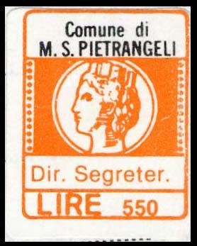 Marca da Bollo del Comune di MONTE SAN PIETRANGELI su Carta Bianca di dimensioni 16 x 20 mm