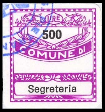 Marca da Bollo del Comune di MONTE SAN PIETRANGELI su Carta Bianca di dimensioni 19 x 21 mm