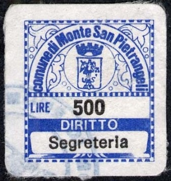 Marca da Bollo del Comune di MONTE SAN PIETRANGELI su Carta Bianca di dimensioni 18 x 19,5 mm
