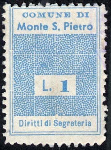 Marca da Bollo del Comune di MONTE SAN PIETRO su Carta Bianca Sottile di dimensioni 19,5 x 28,5 mm