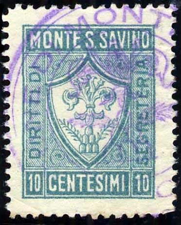 Marca da Bollo del Comune di MONTE SAN SAVINO su Carta Bianca di dimensioni 189 x 25 mm