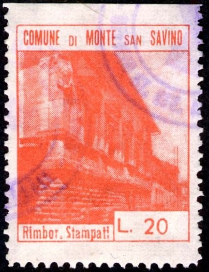 Marca da Bollo del Comune di MONTE SAN SAVINO su Carta Bianca di dimensioni 24 x 30 mm
