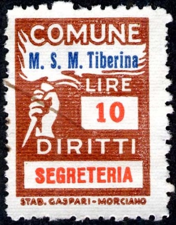 Marca da Bollo del Comune di MONTE SANTA MARIA TIBERINA su Carta Bianca Sottile di dimensioni 18,5 x 26 mm