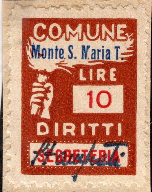 Marca da Bollo del Comune di MONTE SANTA MARIA TIBERINA su Carta Bianca Sottile di dimensioni 18,5 x 26 mm
