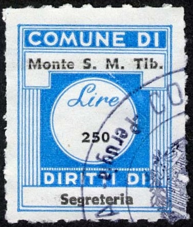 Marca da Bollo del Comune di MONTE SANTA MARIA TIBERINA su Carta Bianca di dimensioni 20 x 25 mm