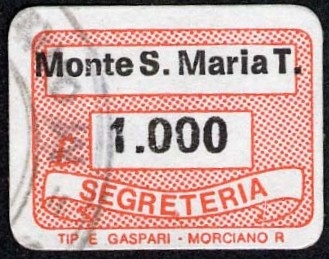 Marca da Bollo del Comune di MONTE SANTA MARIA TIBERINA su Carta Bianca di dimensioni 19 x 14 mm