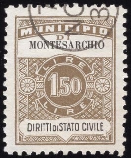 Marca da Bollo del Comune di MONTESARCHIO su Carta Bianca di dimensioni 22,5 x 29 mm