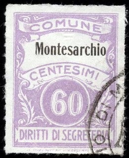 Marca da Bollo del Comune di MONTESARCHIO su Carta Bianca Sottile di dimensioni 22,5 x 29 mm