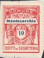 Marca da Bollo del Comune di MONTESARCHIO su Carta Bianca di dimensioni 22 x 29 mm