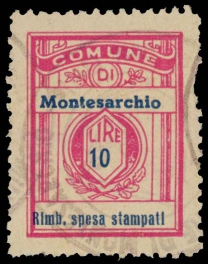 Marca da Bollo del Comune di MONTESARCHIO su Carta Bianca di dimensioni 21 x 28,5 mm