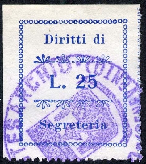 Marca da Bollo del Comune di MONTESARCHIO su Carta Bianca di dimensioni 24,5 x 21 mm