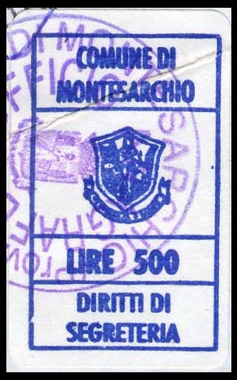 Marca da Bollo del Comune di MONTESARCHIO su Carta Bianca di dimensioni mm