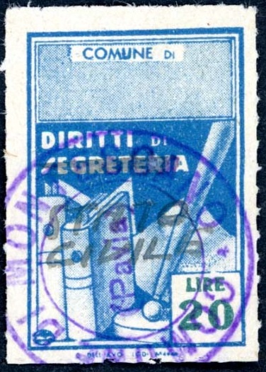 Marca da Bollo del Comune di MONTESCANO su Carta Bianca di dimensioni 21,5 x 32,5 mm