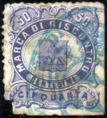 Marca da Bollo del Comune di MONTESCUDAIO su Carta Bianca di dimensioni 23 x 25,5 mm