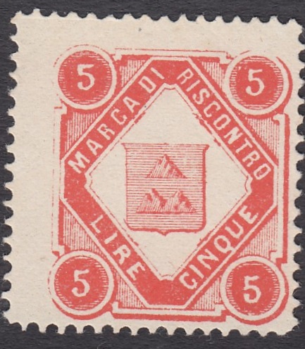 Marca da Bollo del Comune di MONTESCUDAIO su Carta Bianca di dimensioni 21 x 24 mm