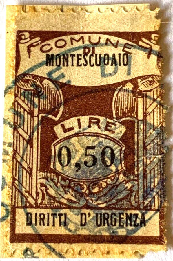 Marca da Bollo del Comune di MONTESCUDAIO su Carta Bianca di dimensioni 22,5 x 32 mm