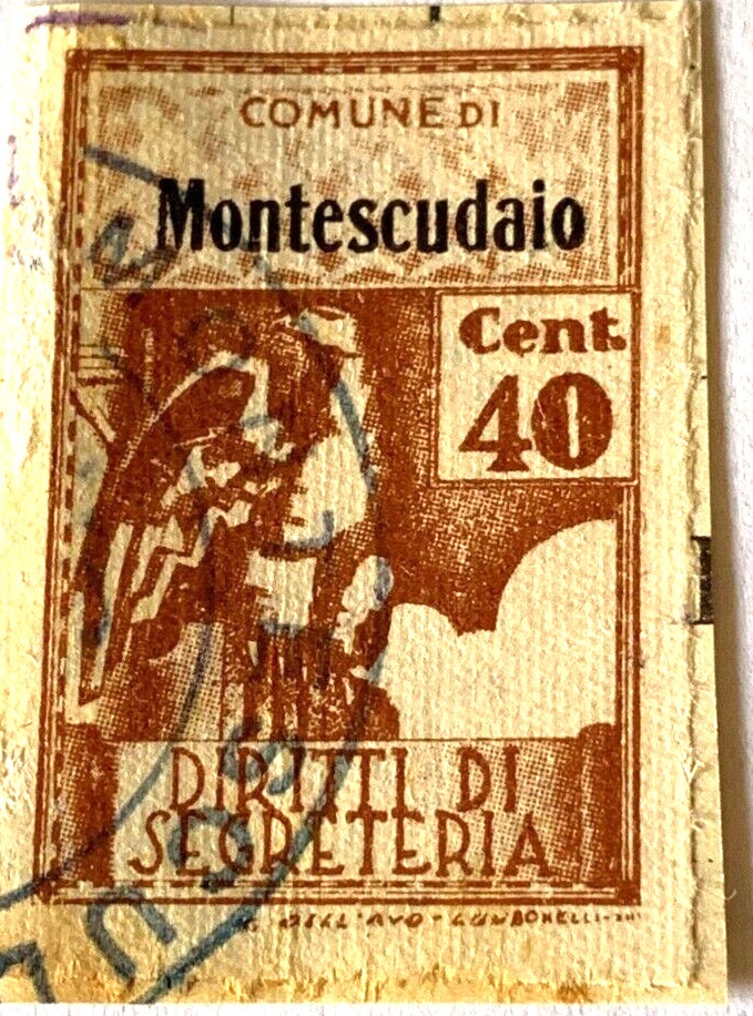 Marca da Bollo del Comune di MONTESCUDAIO su Carta Bianca di dimensioni 22,5 x 29 mm