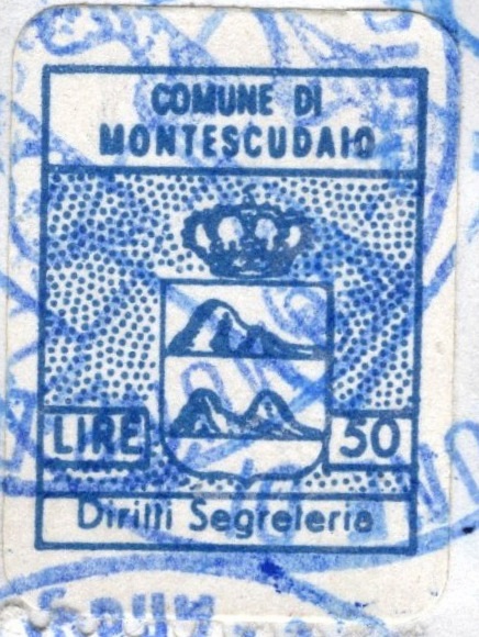 Marca da Bollo del Comune di MONTESCUDAIO su Carta Bianca di dimensioni 14 x 22 mm
