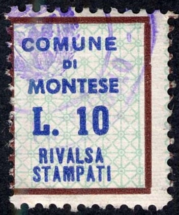Marca da Bollo del Comune di MONTESE su Carta Bianca di dimensioni 17,5 x 22 mm