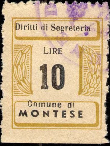 Marca da Bollo del Comune di MONTESE su Carta Bianca di dimensioni 21 x 26 mm