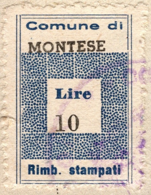 Marca da Bollo del Comune di MONTESE su Carta Bianca di dimensioni 21 x 26 mm