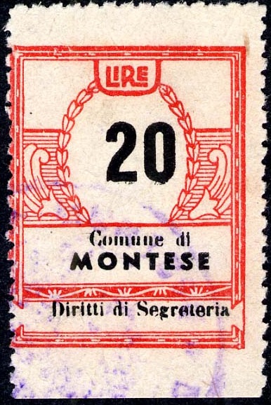 Marca da Bollo del Comune di MONTESE su Carta Bianca di dimensioni 23 X 30 mm