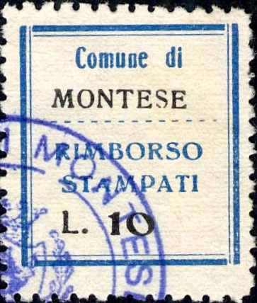 Marca da Bollo del Comune di MONTESE su Carta Bianca di dimensioni 22 x 31 mm