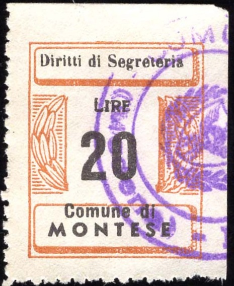 Marca da Bollo del Comune di MONTESE su Carta Bianca di dimensioni 21 X 27 mm