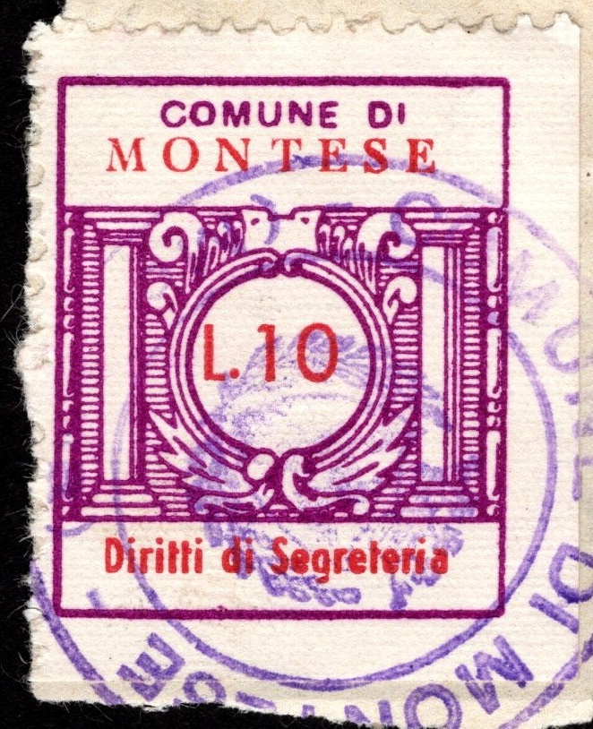 Marca da Bollo del Comune di MONTESE su Carta Bianca di dimensioni 21 X 27 mm