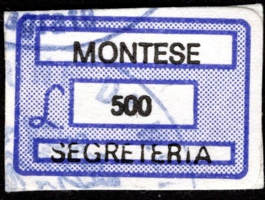 Marca da Bollo del Comune di MONTESE su Carta Bianca di dimensioni 18,5 x 12,5 mm