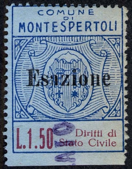 Marca da Bollo del Comune di MONTESPERTOLI su Carta Colorata di dimensioni 26 x 34,5 mm