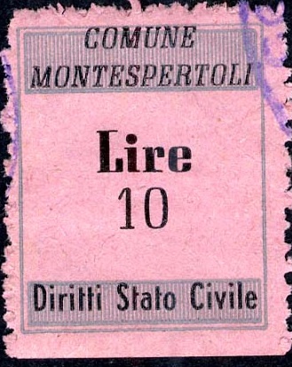 Marca da Bollo del Comune di MONTESPERTOLI su Carta Colorata di dimensioni 19,5 x 24 mm