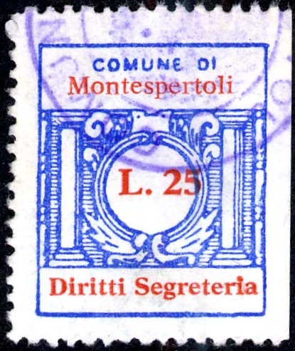 Marca da Bollo del Comune di MONTESPERTOLI su Carta Bianca di dimensioni 21 x 25 mm