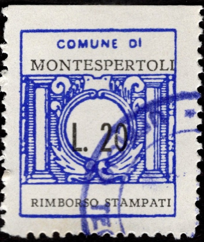 Marca da Bollo del Comune di MONTESPERTOLI su Carta Bianca di dimensioni 21 x 25 mm