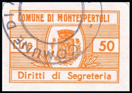 Marca da Bollo del Comune di MONTESPERTOLI su Carta Bianca di dimensioni 26 x 26,5 mm