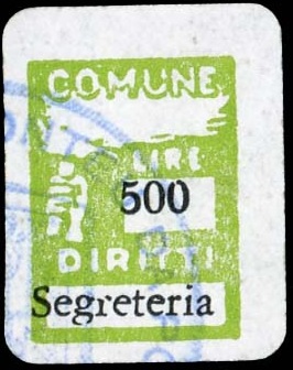 Marca da Bollo del Comune di MONTEU DA PO su Carta Bianca di dimensioni 13 x 17,5 mm