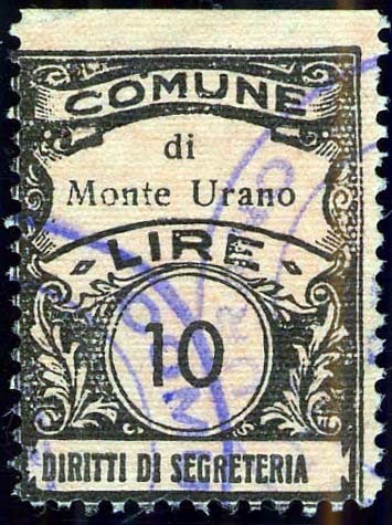 Marca da Bollo del Comune di MONTE URANO su Carta Bianca Sottile di dimensioni 22,5 x 29 mm