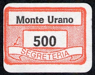 Marca da Bollo del Comune di MONTE URANO su Carta Bianca di dimensioni 19 x 13,5 mm