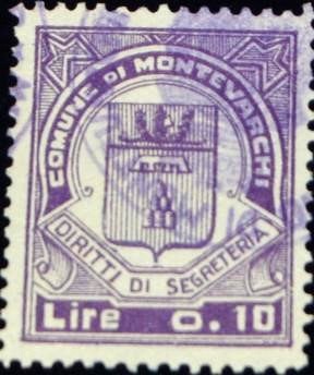 Marca da Bollo del Comune di MONTEVARCHI su Carta Bianca Sottile di dimensioni 21 X 27 mm