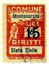 Marca da Bollo del Comune di MONTEVARCHI su Carta Bianca di dimensioni 18,5 x 26 mm