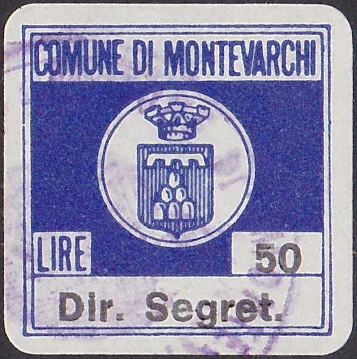 Marca da Bollo del Comune di MONTEVARCHI su Carta Bianca di dimensioni 19 x 19 mm