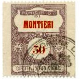 Marca da Bollo del Comune di MONTIERI su Carta Bianca Sottile di dimensioni 27 x 35 mm