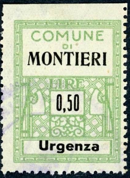 Marca da Bollo del Comune di MONTIERI su Carta Bianca Sottile di dimensioni 24 x 32 mm